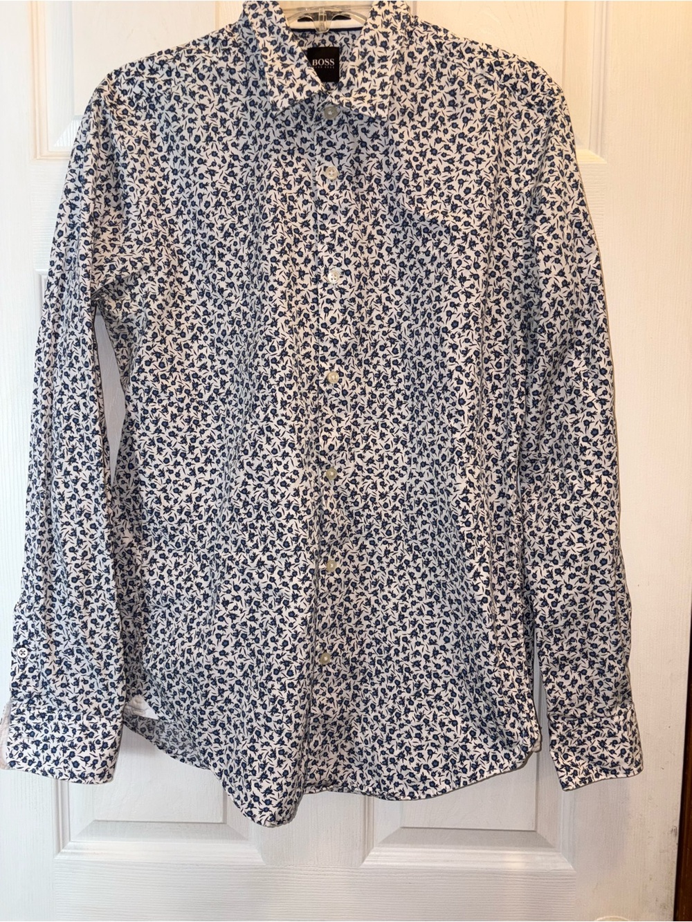 BOSS Hugo Boss Thomas Mason Patterned Slim Blue White Button Fit Shirt Ronni